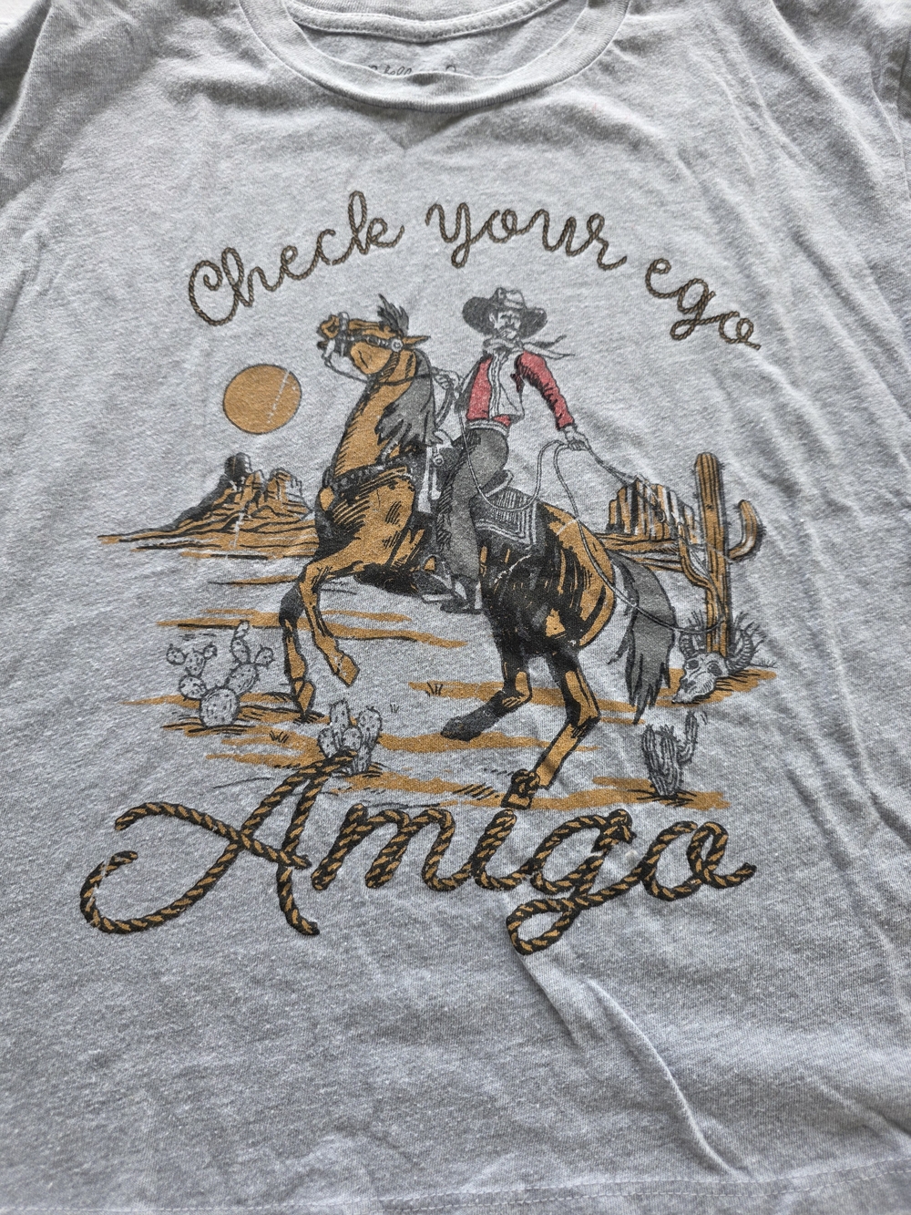 Western Boho Amigo Check Your Ego Graphic Tee - Light Gray